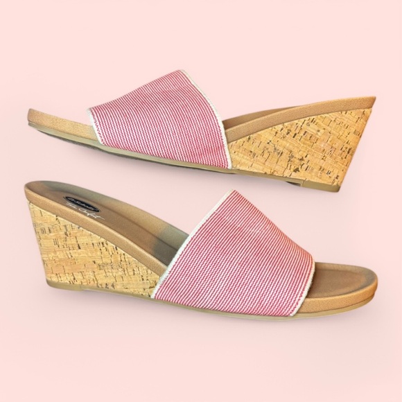 Dr Scholls Sz 8 Lonny Cork Wedge True Comfort Sandals Slide-On Red - Picture 3 of 6